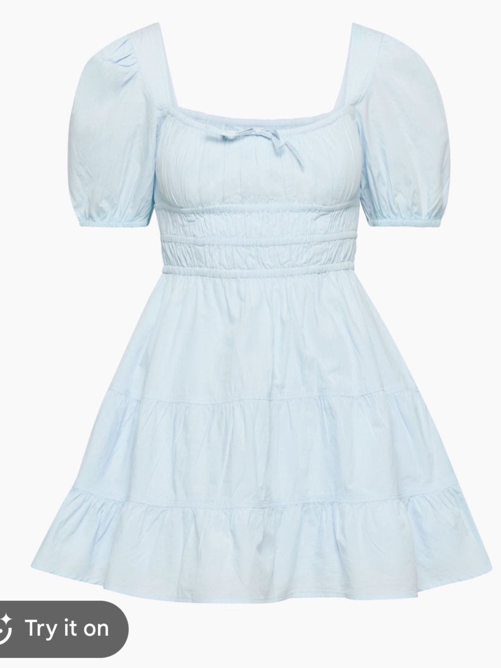 Aritzia Martine Light Blue Puff-Sleeve Tiered Mini Dress